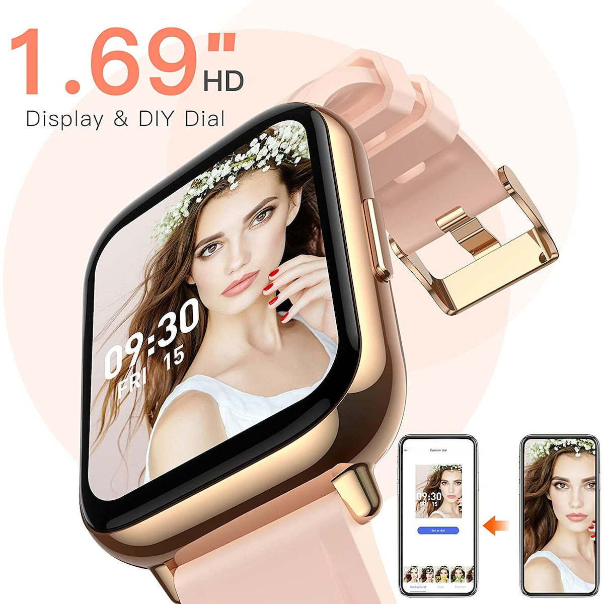 Agptek Smartwatch with Heart Rate Monitor (Rose Gold) view 8