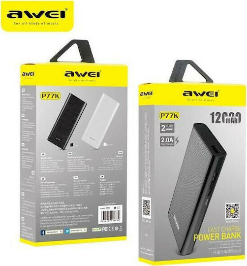 Awei P77K Power Bank 12000mAh with 2 USB-A Ports Black vista 5