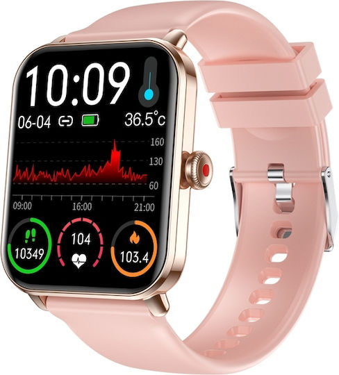 Aoke NY39 Smartwatch with Heart Rate Monitor (Pink - Gold Case / Pink - Gold Metallic Strap)