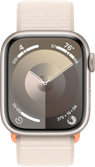 Apple Watch Series 9 Aluminium 41mm Waterproof with Heart Rate Monitor (Starlight with Starlight Sport Loop) Ansicht 2