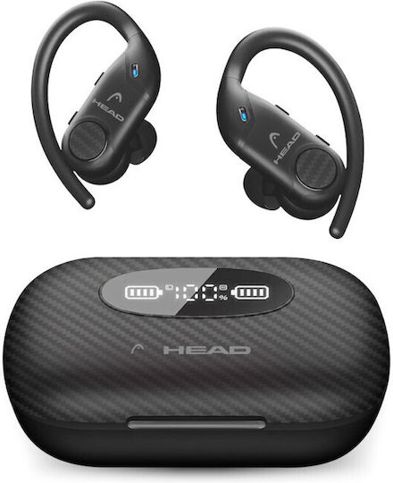 Head Flex Hooks In-ear Bluetooth Handsfree Earphones with Sweat Resistance and Charging Case Black