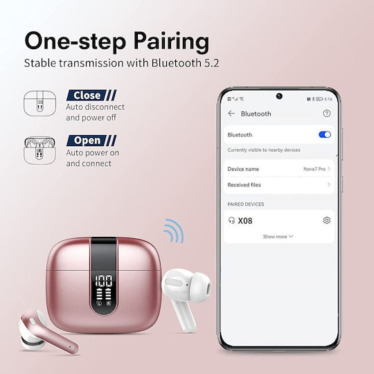 In-ear Bluetooth Handsfree Earphones with Sweat Resistance and Charging Case Pink view 6