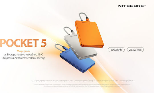 NiteCore Pocket 5 MagSafe Power Bank 5000mAh 22.5W Orange view 4