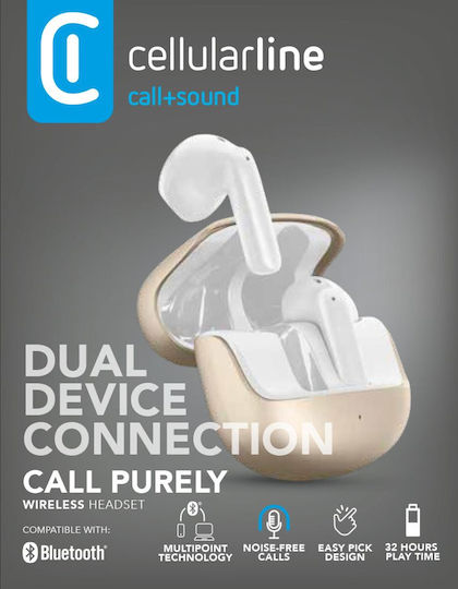 Cellular Line Earbud In-ear Bluetooth Handsfree Headphones with Charging Case Gold view 3
