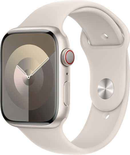 Apple Watch Series 9 Cellular Aluminium 45mm Waterproof with eSIM and Heart Rate Monitor (Starlight with Starlight Sport Band (S/M)) view 2