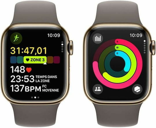 Apple Watch Series 9 Cellular Stainless Steel 41mm Waterproof with eSIM and Heart Rate Monitor (Gold with Clay Sport Band (S/M)) view 4