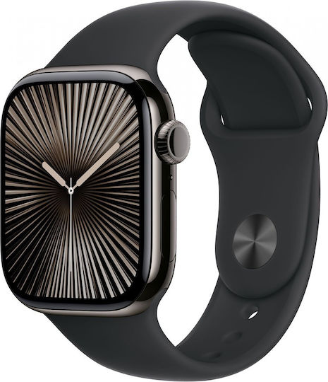 Apple Watch Series 10 Cellular Titanium 42mm Waterproof with eSIM and Heart Rate Monitor (Slate with Black Sport Band) view 1