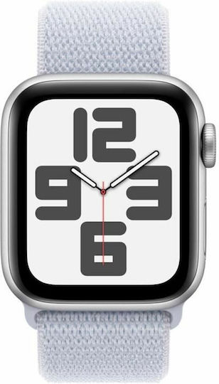 Apple Watch SE 2024 Aluminium 40mm Waterproof with Heart Rate Monitor (Silver with Blue Cloud Sport Loop)