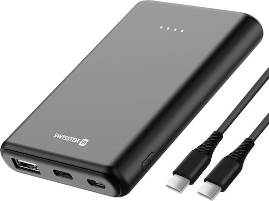 Swissten Power Bank 5000mAh 10W with USB-A Port and 2 USB-C Ports Black view 5