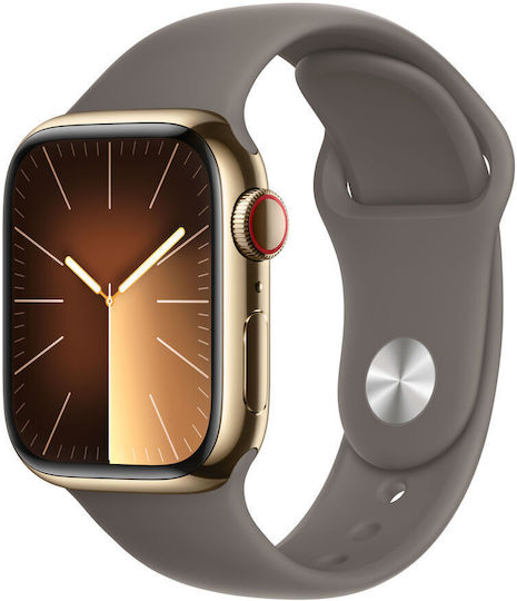 Apple Watch Series 9 Cellular Stainless Steel 41mm Waterproof with eSIM and Heart Rate Monitor (Gold with Clay Sport Band (M/L)) view 1