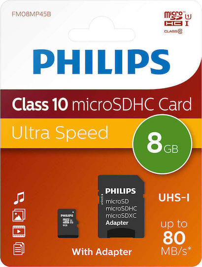 Philips FM08MP45B microSDHC 8GB U1 V10 High Speed with Adapter view 3