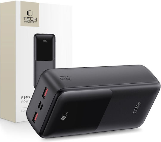 Tech-Protect PB03 Power Bank 30000mAh 22.5W with 2 USB-A Ports and USB-C Port Black