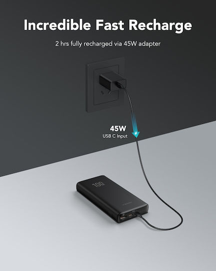 Veger T100 Power Bank 20000mAh 100W with USB-A Port and 2 USB-C Ports Power Delivery Black view 3