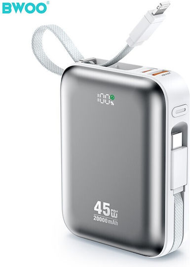 BWOO P78 Power Bank 20000mAh 45W with USB-A Port and USB-C Port Silver