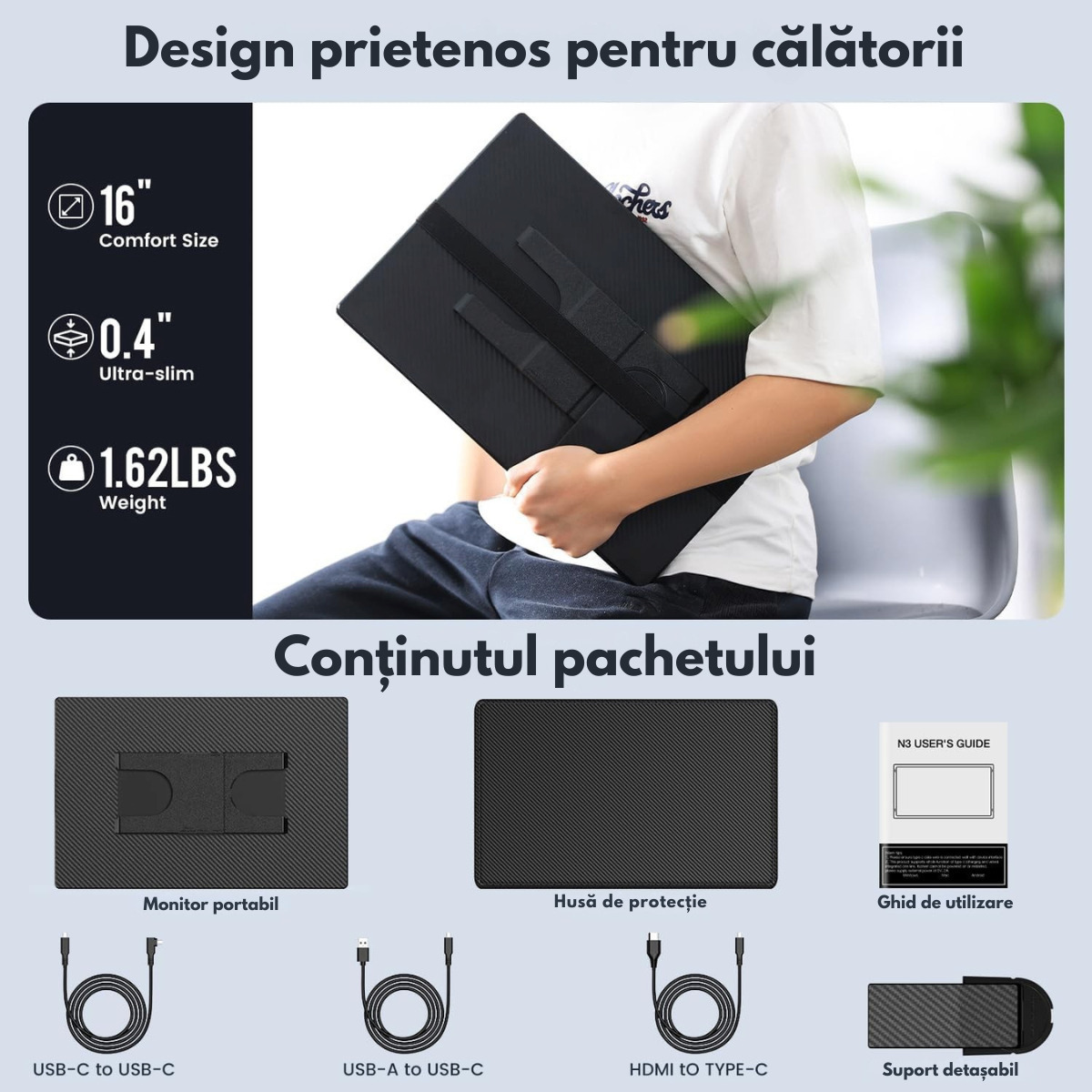 Qova Z1C IPS Portable Monitor 16" FHD 1920x1200 view 8