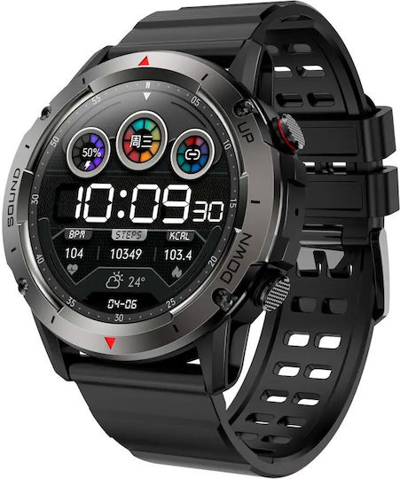 NX9 50mm Smartwatch with Heart Rate Monitor (Black Case / Black Silicone Strap) view 1