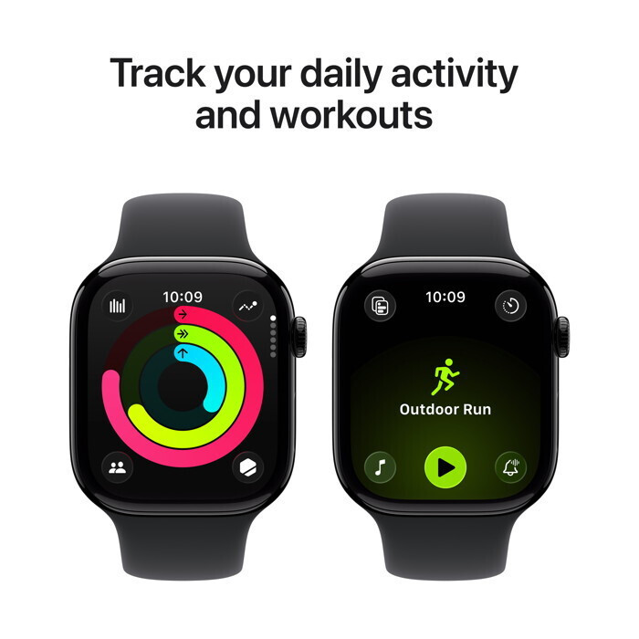 Apple Watch Series 11 Aluminium 42mm Waterproof with eSIM and Heart Rate Monitor (Jet Black Aluminium Case with Black Sport Band - S/M) view 4