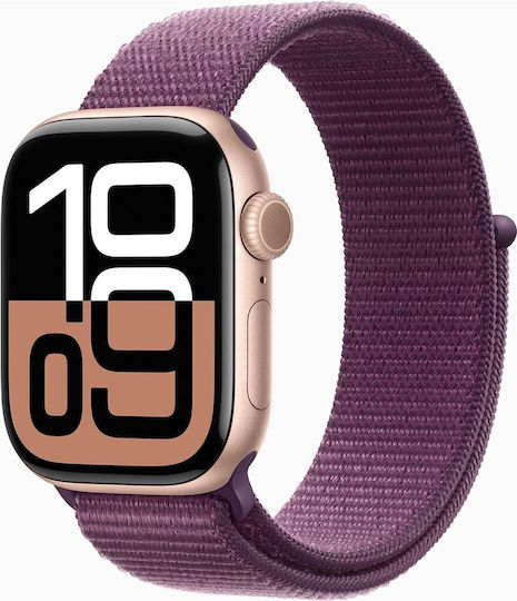 Apple Watch Series 10 Cellular Aluminium 42mm Waterproof with eSIM and Heart Rate Monitor (Rose Gold with Plum Sport Loop) view 1