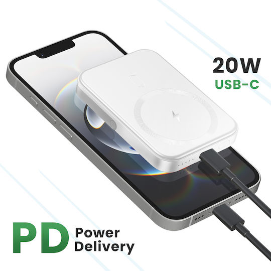 Akashi ALTPBMAG5STW MagSafe Power Bank 5000mAh 20W with USB-C Port Power Delivery White view 3