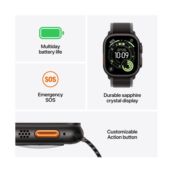 Apple Watch Ultra 3 Titanium 49mm Waterproof with eSIM and Heart Rate Monitor (Natural Titanium Case with Light Blue Alpine Loop - Large) view 3
