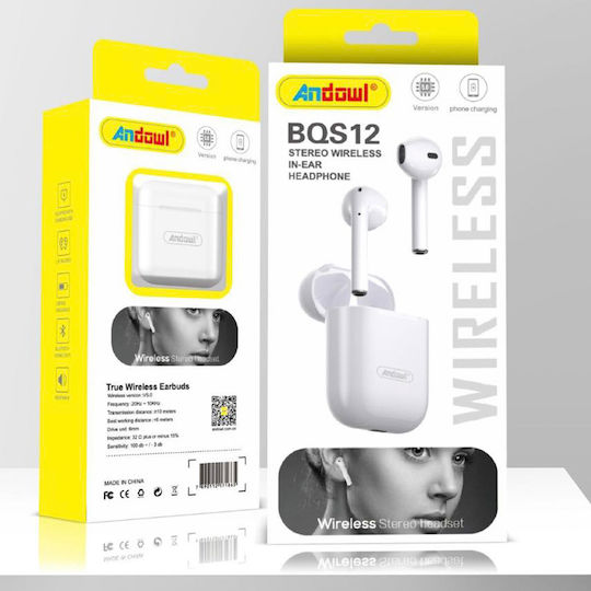 Andowl BQS12 In-ear Bluetooth Handsfree Earphones with Charging Case White view 2