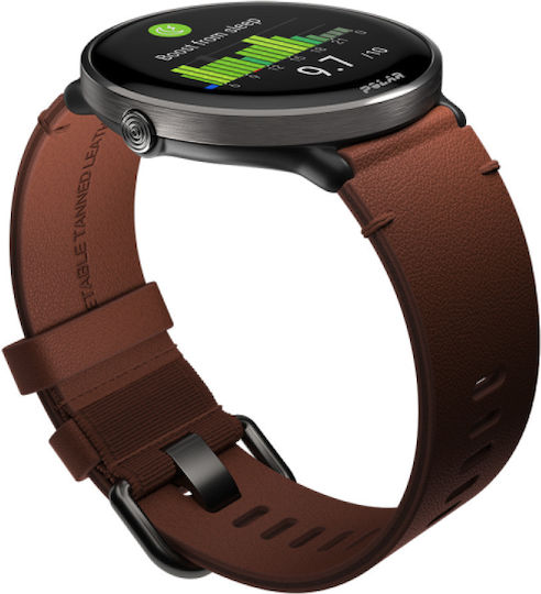 Polar Ignite 3 43mm Waterproof Smartwatch with Heart Rate Monitor (Titanium with Brown Strap) view 4