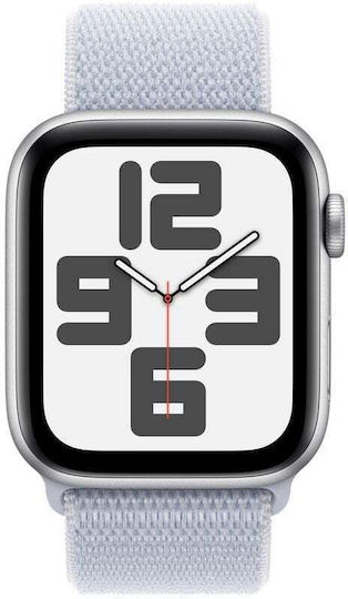 Apple Watch SE 2024 Cellular Aluminium 44mm Waterproof with eSIM and Heart Rate Monitor (Silver with Cloud Blue Sport Loop) vista 2