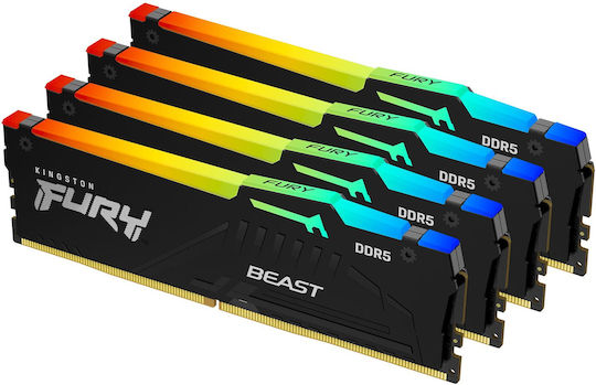 Kingston Fury Beast RGB DDR5 128GB RAM with 4x32GB Modules and Speed 5200 for Desktop KF552C40BBAK4-128