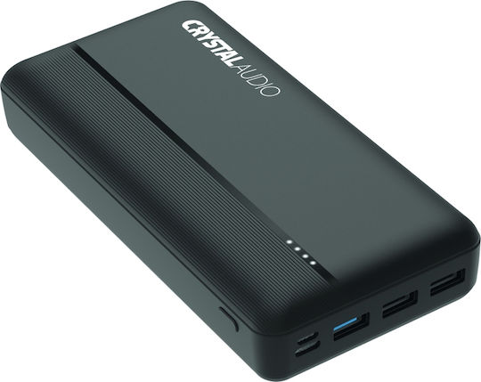 Crystal Audio PBK6K Power Bank 30000mAh 22.5W with 3 USB-A Ports and USB-C Port Power Delivery Black