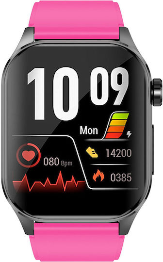 Knauermann Pro 3 2024 Black Health Watch Smartwatch Calling Function Ekg + Hrv Sos Function Amoled Display Bt Bluetooth Sleep Apnea Silicone Band Rose 14-24
