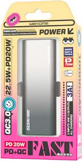 WK WP-327 Power Bank 10000mAh 22.5W with 2 USB-A Ports and USB-C Port Gradient Silver view 2