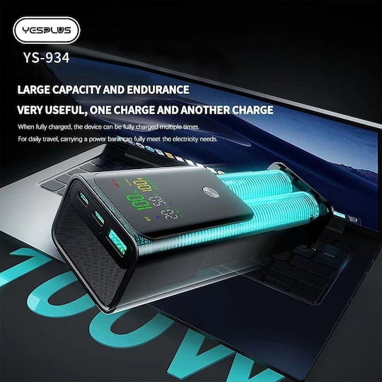 Yesplus YS-934 Power Bank 20000mAh 100W with 2 USB-A Ports and USB-C Port Power Delivery Black vista 2