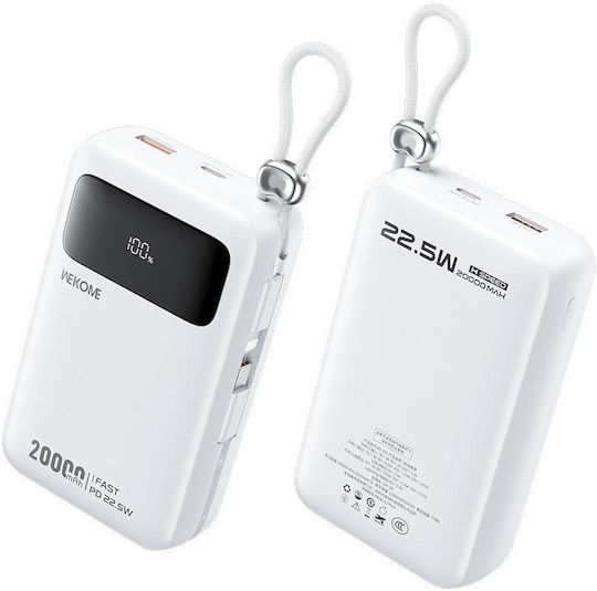 WK AS-170 Power Bank 20000mAh 22.5W with USB-A Port and USB-C Port White