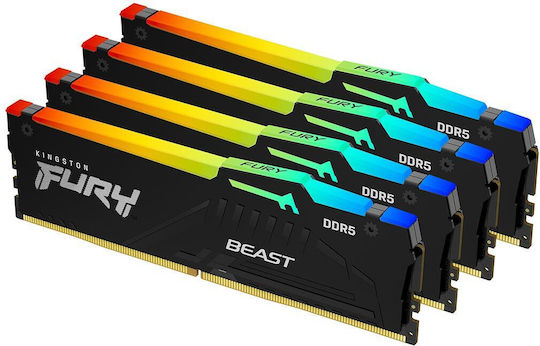 Kingston Fury Beast RGB DDR5 64GB RAM with 4x16GB Modules and Speed 6000 for Desktop KF560C40BBAK4-64