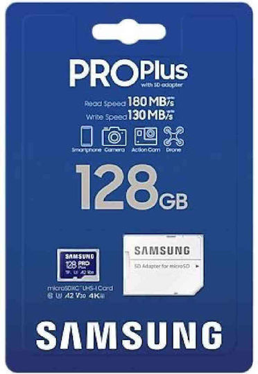 Samsung Pro Plus (2023) microSDXC 128GB U3 V30 A2 UHS-I 180MB/s with Adapter