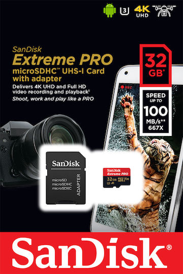 Sandisk Extreme Pro microSDHC 32GB U3 V30 A1 UHS-I 100MB/s with Adapter view 6