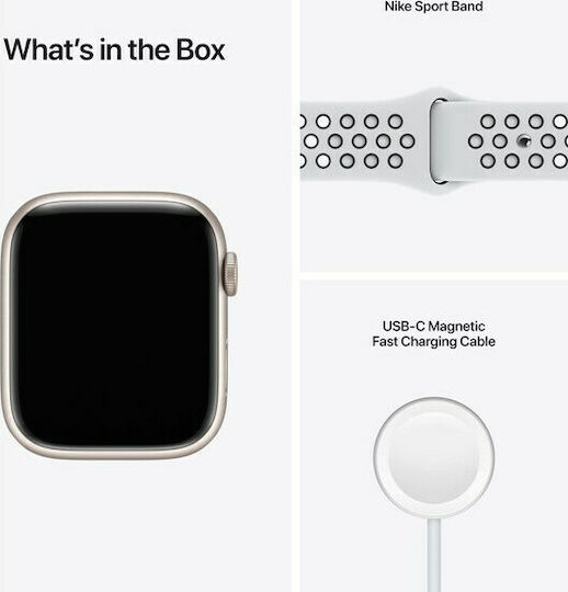 Apple Watch Series 7 Nike Aluminium 45mm Waterproof with Heart Rate Monitor (Starlight) view 7