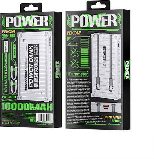 WK WP-339 Power Bank 10000mAh 20W with USB-A Port Power Delivery Silver view 3
