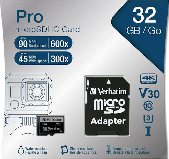 Verbatim Pro microSDHC 32GB U3 UHS-I 90MB/s Memory Card with Adapter view 6