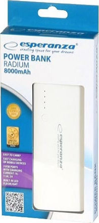 Esperanza EMP106 Power Bank 8000mAh with 3 USB-A Ports White/Grey vista 4