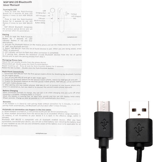 NSP BN120 Earbud Bluetooth Handsfree Earphone Lapel Black view 4