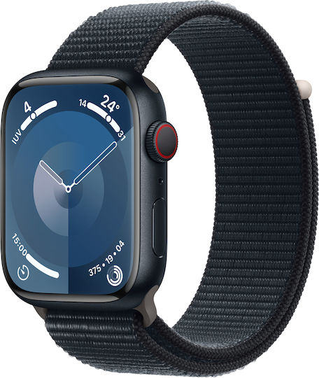 Apple Watch Series 9 Cellular Aluminium 45mm Waterproof with eSIM and Heart Rate Monitor (Midnight with Midnight Sport Loop) view 2