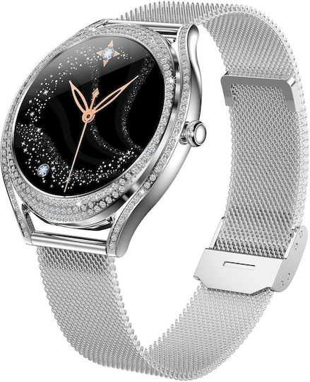 V66 1.28inch Bt5.0 Smart Watch Support Heart Rate Sleep Detection Style:steel Strap Silver