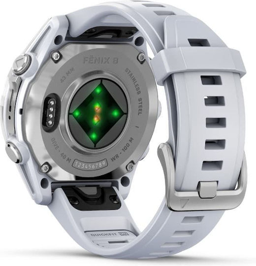 Garmin Fenix 8 Stainless Steel 43mm Waterproof Smartwatch with Heart Rate Monitor (Silver with Whitestone Silicone Band) view 6