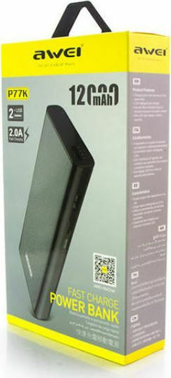 Awei P77K Power Bank 12000mAh with 2 USB-A Ports Black vista 4
