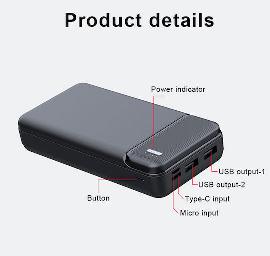 Techsuit PB-N2 Power Bank 20000mAh with 2 USB-A Ports Black view 3