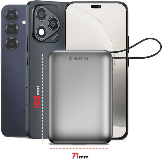 Swissten Space Power Bank 20000mAh 22.5W with USB-A Port and USB-C Power Delivery Port Silver view 4