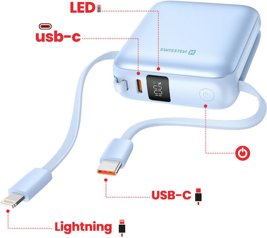 Swissten Power Bank 10000mAh 20W with USB-C Port Blue view 2