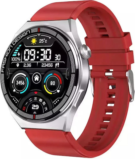 Men's Smart Watch Nubi Sk11 Plus Ips Display Bluetooth Call Pulse Calories Blood Pressure Remote Camera Sports Modes Red Silicone