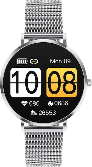 Aoke T8 Smartwatch with Heart Rate Monitor (Silver Case / Silver Strap Metallic) view 1
